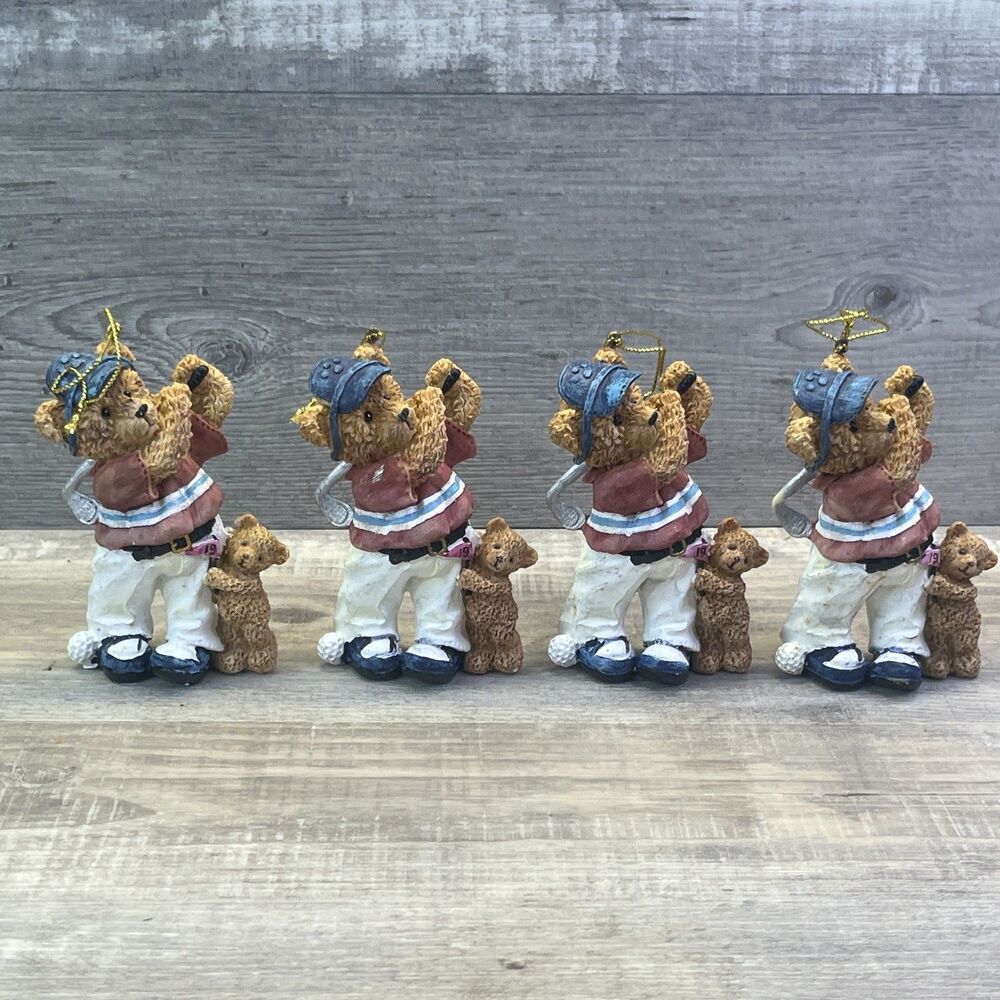 Golfing Bear  And Cub Christmas Ornament 5" Tall Lot of 4